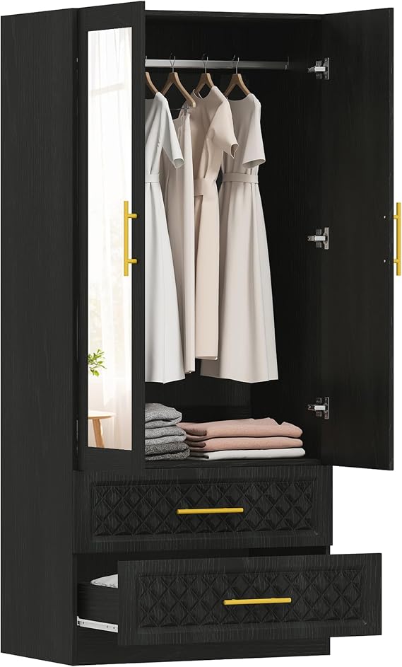 HOMCOM Armario Dormitorio 2 Puertas y 2 Cajones, Armario Rop
