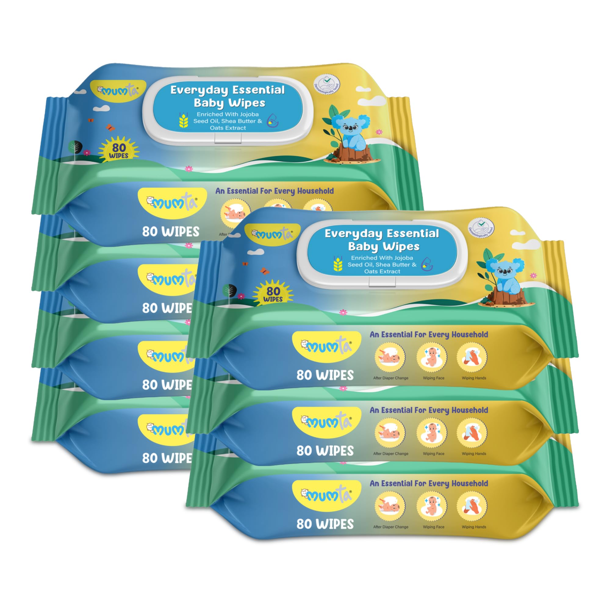 MUMta Cleansing Baby Wipes, Enriched with Aloe Vera, Jojoba seed oil, Shea Butter & Vitamin E - 80 Counts/Pack| Essential Wet Wipes with Lid, Alcohol and Paraben free wipes for Babies/Kids (Pack of 7)-picture-20