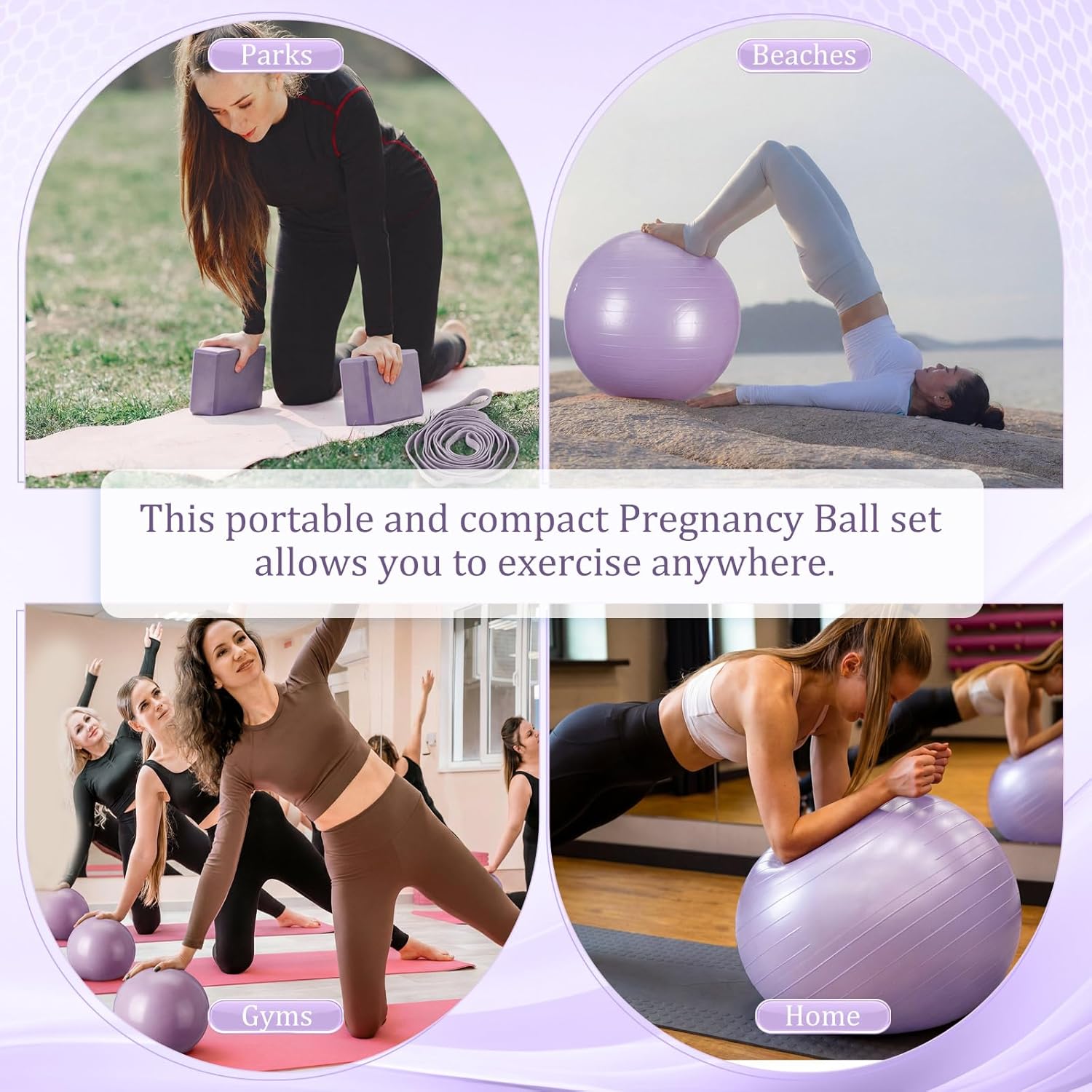 Pilates Set with 2 Yoga Exercise Balls (25.6”&9.8”), Yoga Block, Stretch Strap & Foot Pump, Stability Fitness Ball Kit for Home Gym Equipment Workout Pregnancy Physical Therapy