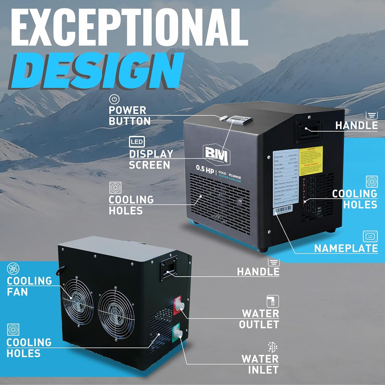 1/2 HP Cold Plunge Chiller for Ice Bath Tub, Cold Mode Machine for Cold Tubs, Smart WiFi Control, Built-in Water Pump, Quiet Operation, Fast Cooling for Recovery