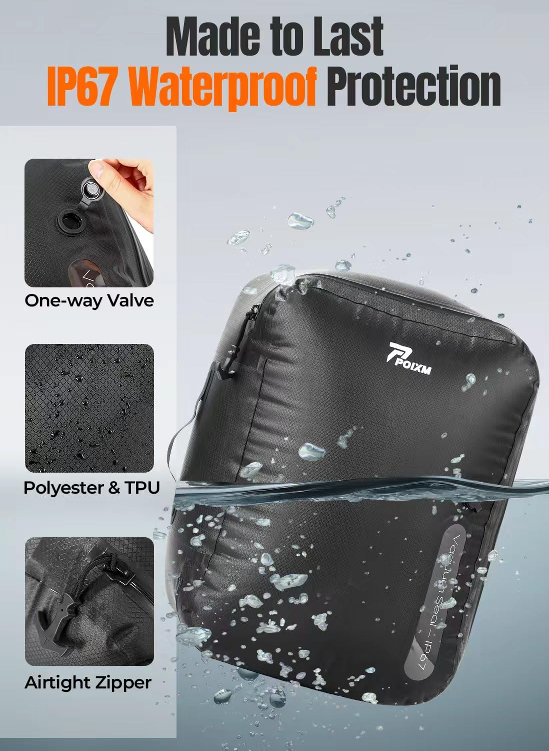 Vakuumbeutel für Reisen mit kabelloser Pumpe, 180° offener Reißverschluss, IP67 wasserdicht, wiederverwendbar, platzsparend, Kompressionsbeutel für Rucksack, Koffer (2 Stück + Pumpe)