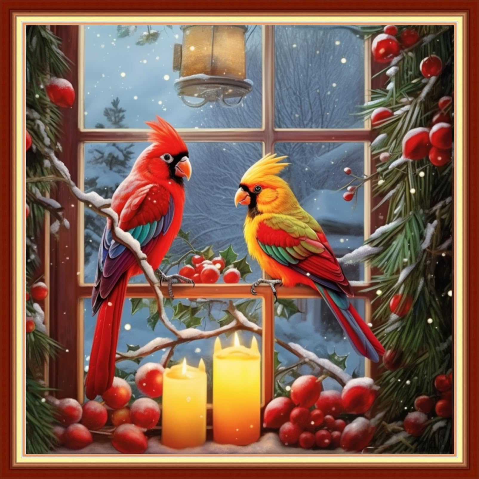 Findvoor Stamped Cross Stitch Kits for Beginners Full Range of Cross Stitching Embroidery Pattern for Adults, 11CT DIY Needlepoint Embroidery Starter Kits-Christmas Bird 17.7x17.7 inch