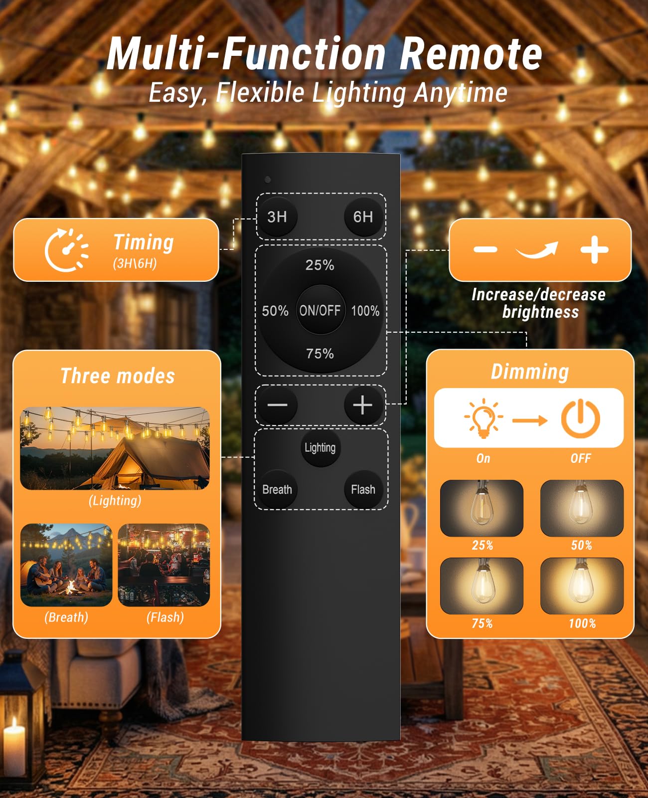 Condition photo showing Good Condition for tenmiro 200ft led outdoor string lights with remote, 72+2 shatterproof bulbs dimmable timing 3 light modes outside patio lights for backyard porch deck garden balcony pool party hanging lighting decor
