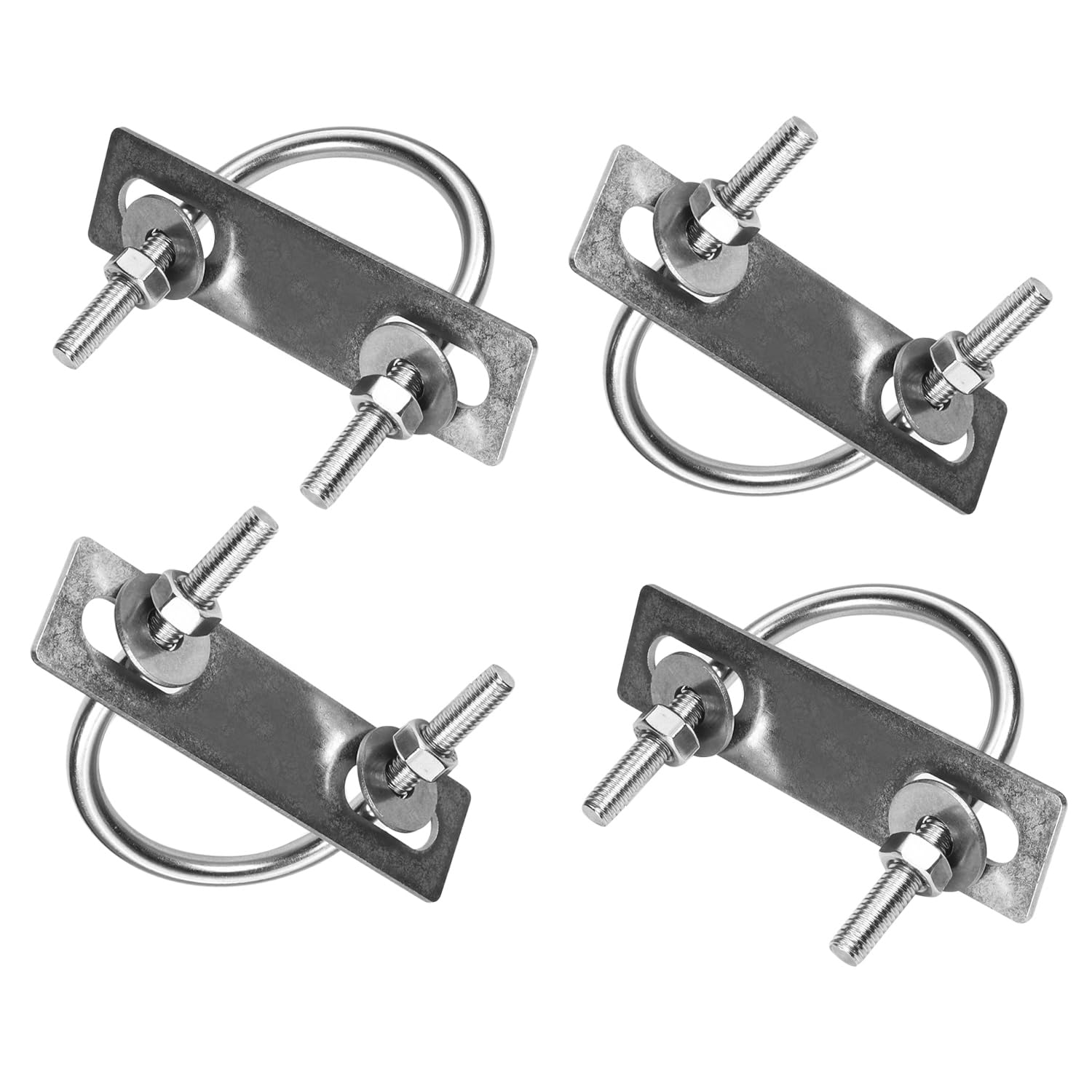 MroMax 4Pcs 304 Stainless Steel M6 Thread Silver Round Bend U Bolts with Self Locking Nuts and Washers for Fastening Products to 1.65" Dia Pipe