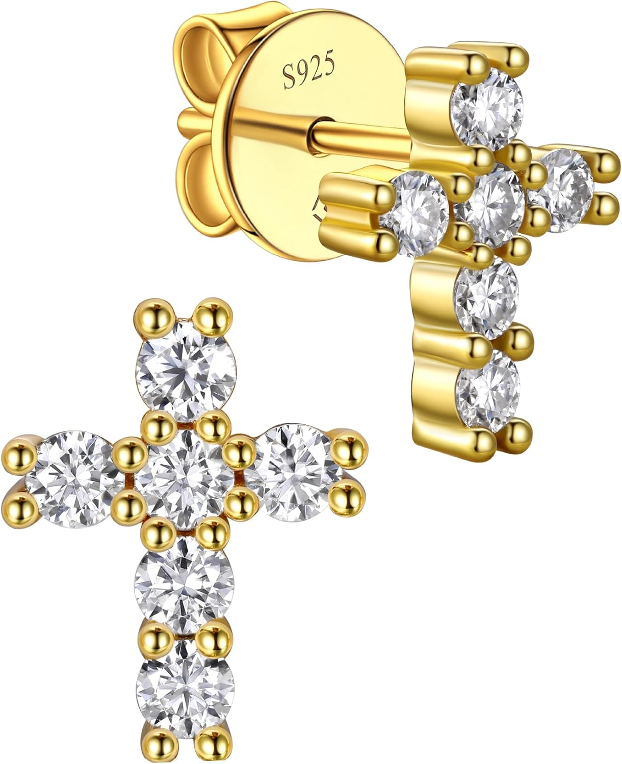 MomentWish Moissanite Cross Earrings for Men Women - S925 Sterling Silver Cross Stud Eearrings D Color VVS1 Clarity Diamond,Moissanite Stud Earrings Crucifix Jewelry Gift