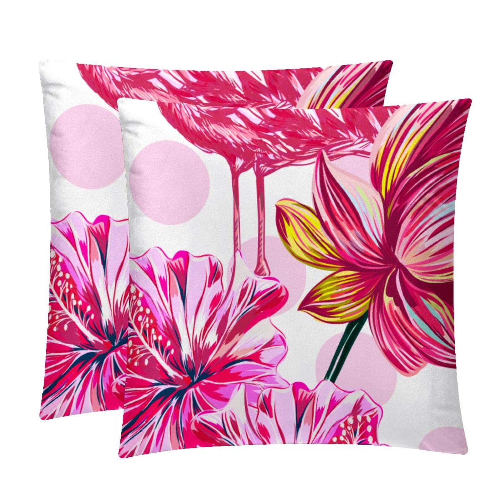 Housses de coussin lombaire flamant rose hibiscus en lot de 2 pour la decoration de maison