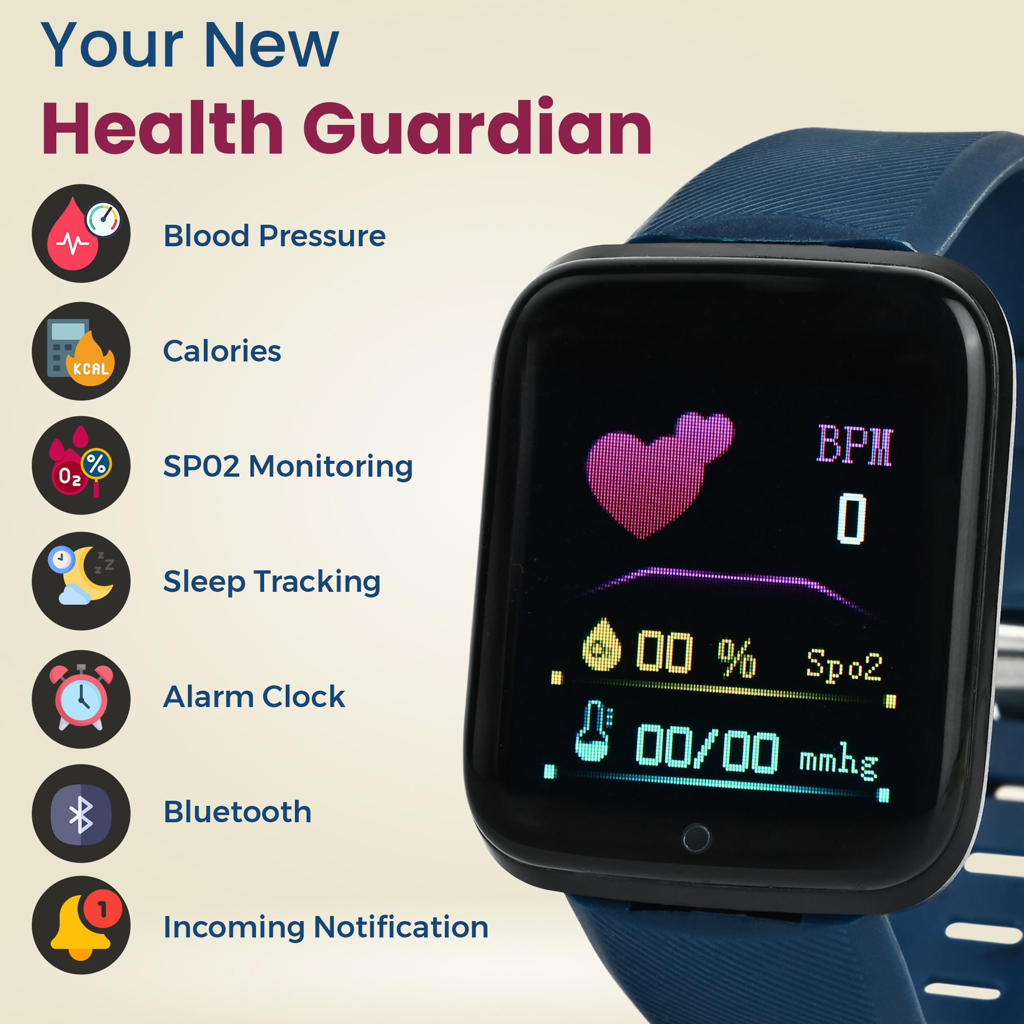 Bouncefit D20 Y68 Fitness Band Smart Watch for Men, Women, Boys, Girls, Kids – Single Touch Interface, Water Resistant, Workout Modes, Quick Charge Sports Smartwatch – Blue 1