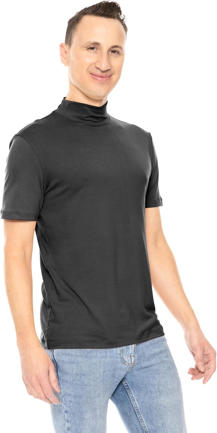 STRETCH IS COMFORT Men’s Oh So Soft Luxe Mock Neck Turtleneck Sleeveless and Short Sleeve Shirt Casual Pullover Top | S-5X - Image 2
