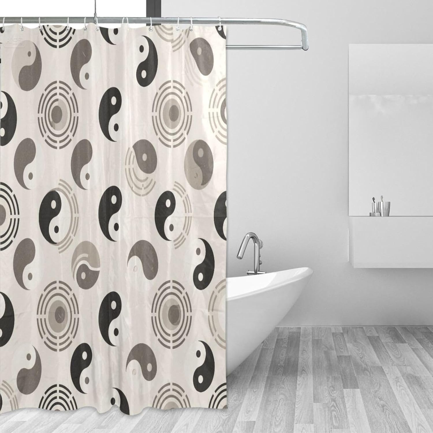 66x72 Inch Shower Water Proof Shower Curtain Set with Hook Yingyang Seamless Polyester Machine Washable Tub Shower Curtain Liner for Home Bath
