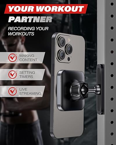 Miniatura 4 de A2C Soporte magnético para teléfono para gimnasio, base de aleación de aluminio que se fija a superficies metálicas, soporte de teléfono de gimnasio