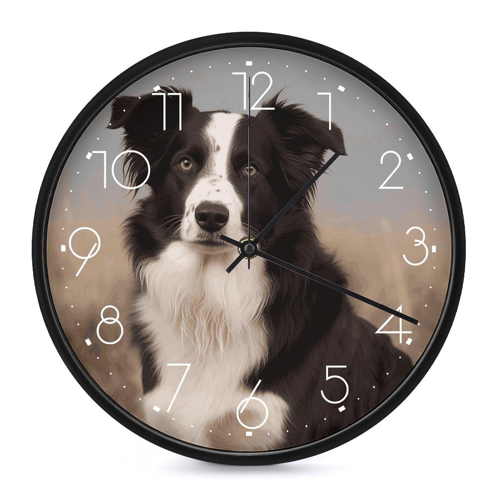 DWVTSLH Border Collie Wall Clock 10 Inch Silent Non-Ticking Modern Clocks Battery Operated - Decorative Wall Clocks for Bedroom Living Room Kitchen Office Wall Decor Gift Idea