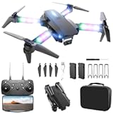 Drone with Camera 1080P HD, Foldable Mini FPV Drones with LED Lights for Adults Kids and Beginners, Toys Gifts RC Quadcopter with One Key Take Off, 3D Flips for Boys Girls with 2 Batteries, Black
