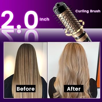 Rotating Hair Dryer Brush, 3-in-1 Hot Air Brush with 2 Brushes (1.5&2) for Drying Styling Volumizing Curling Sleeking in One Step, 3 Temperatures, Negative Ionic, Ceramic Coating