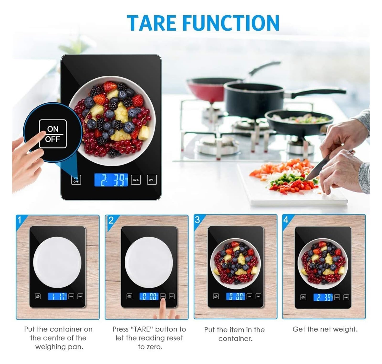Báscula De Cocina Digital 1g-10kg Alimentos Plataforma Vidrio Templado A Prueba Agua Multifunción Alta Precisión Medición Precisa Esfuerzo(White)