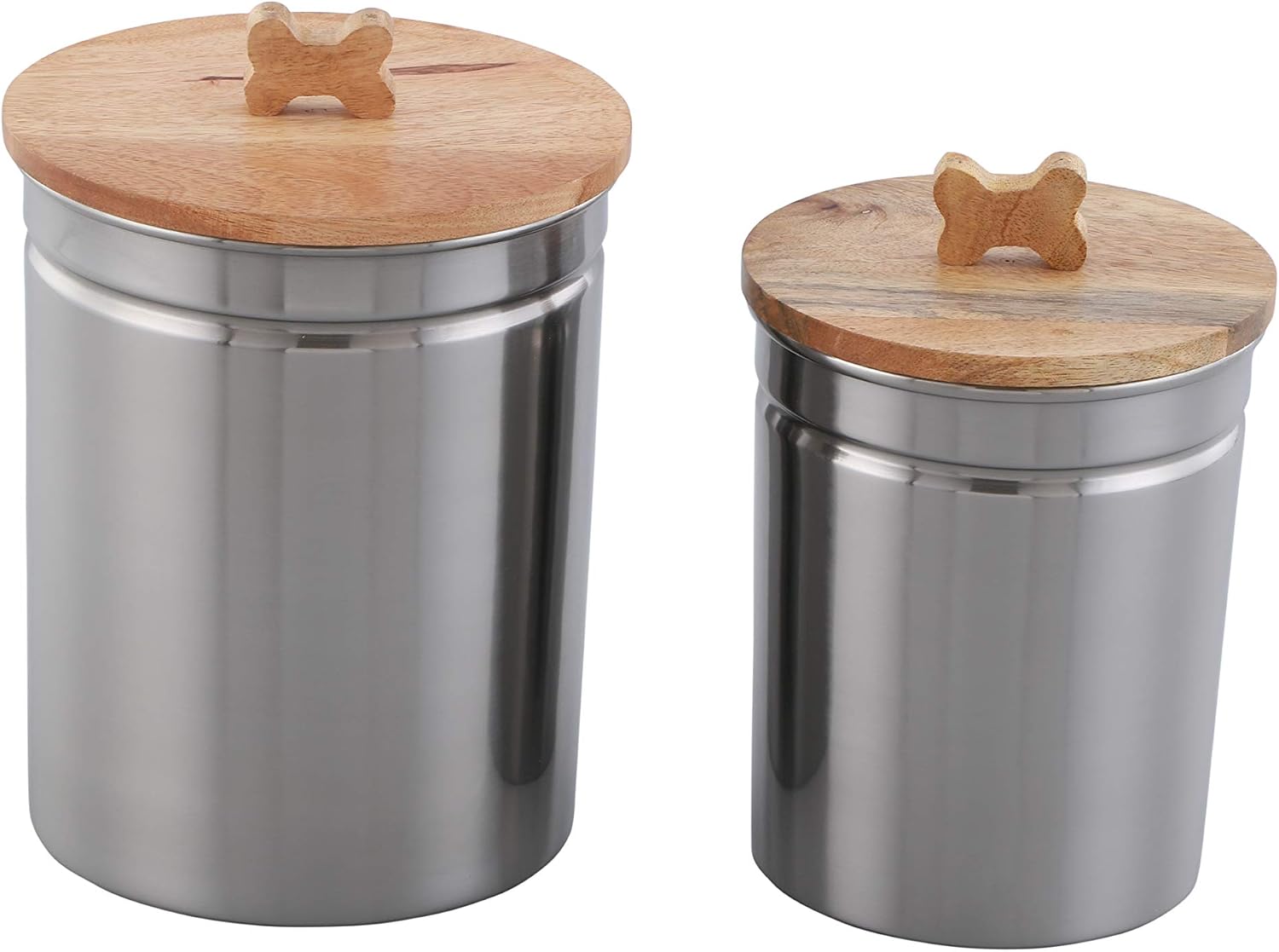 ARTISANS VILLAGE Pet Canisters Fresh Dry Dog & Cat Food Storage Container Stainless Steel for Pet Food, and Bird Seed, Set of 2, Shine