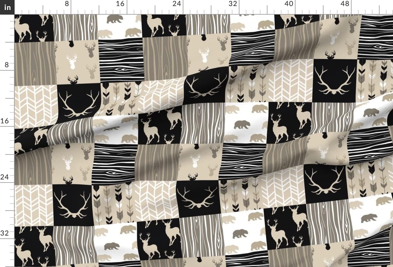 Spoonflower Fabric - Wholecloth Quilt Midnight Woodland Neutrals Black Tan Brown Elk Arrows Printed on Minky Fabric by The Yard - Sewing Baby Blankets Quilt Backing Plush