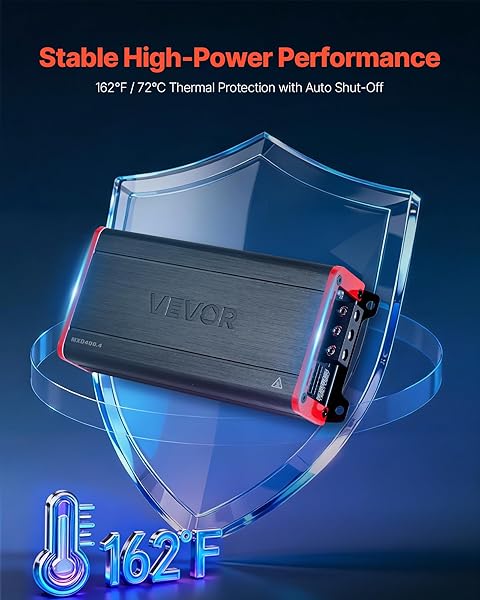 VEVOR Car Audio Amplifier, 4-Channel Bridgeable Car Amplifier, Multichannel Class D Stereo Amp, Max. 4 x 272W at 4 Ohms / 4 x 400W at 2 Ohms, High Output, for SUVs, Pickups, and Off-Road Vehicles - 4