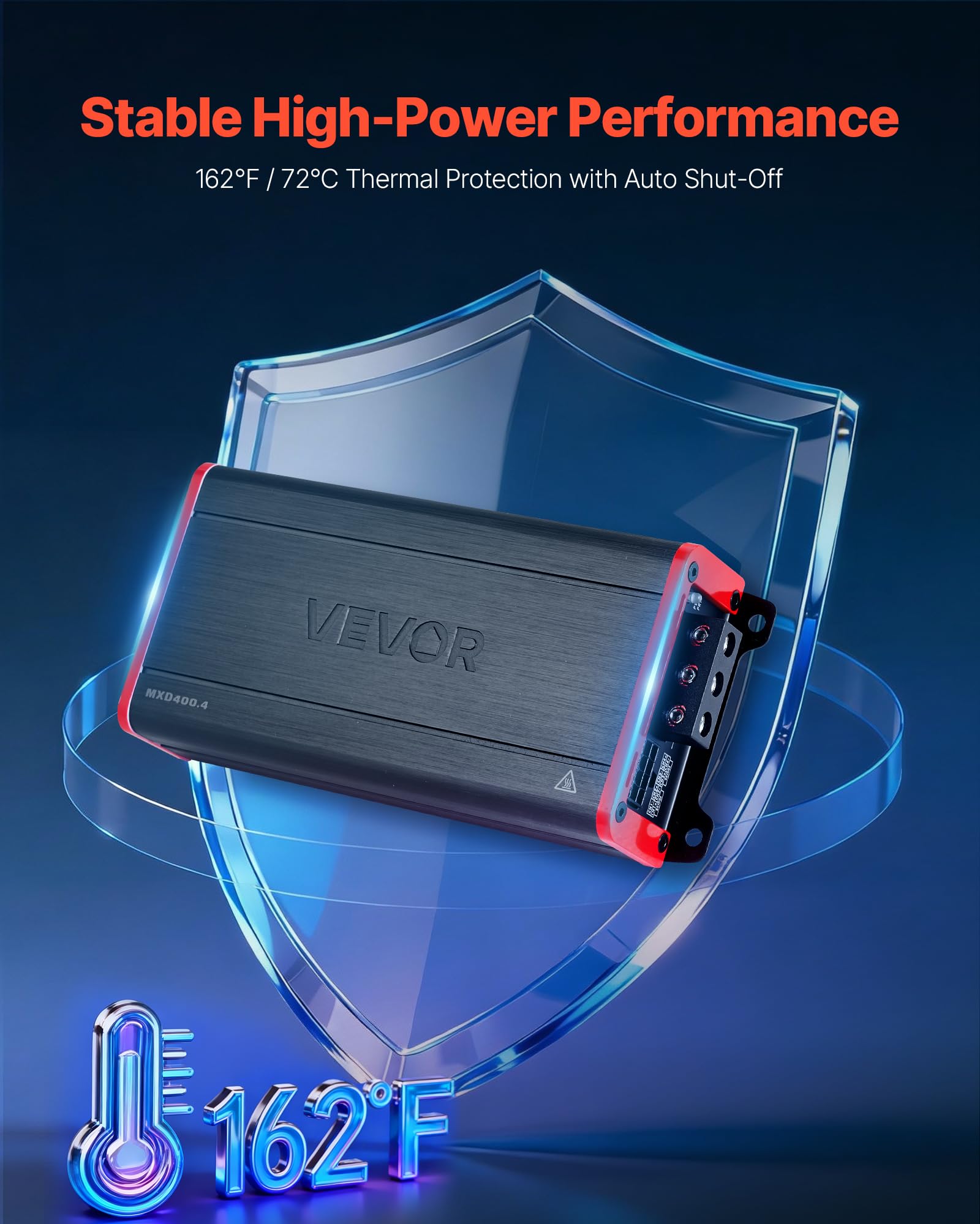 VEVOR Amplificatore Audio per Auto a 4 Canali Potenza a Ponte di Classe D max. 4x272 W a 4 Ohm/4x 400 W a 2 Ohm, Amplificatore per Vericoli Multicanale 14,4V CC Larghezza di Banda 10 Hz-30 kHz