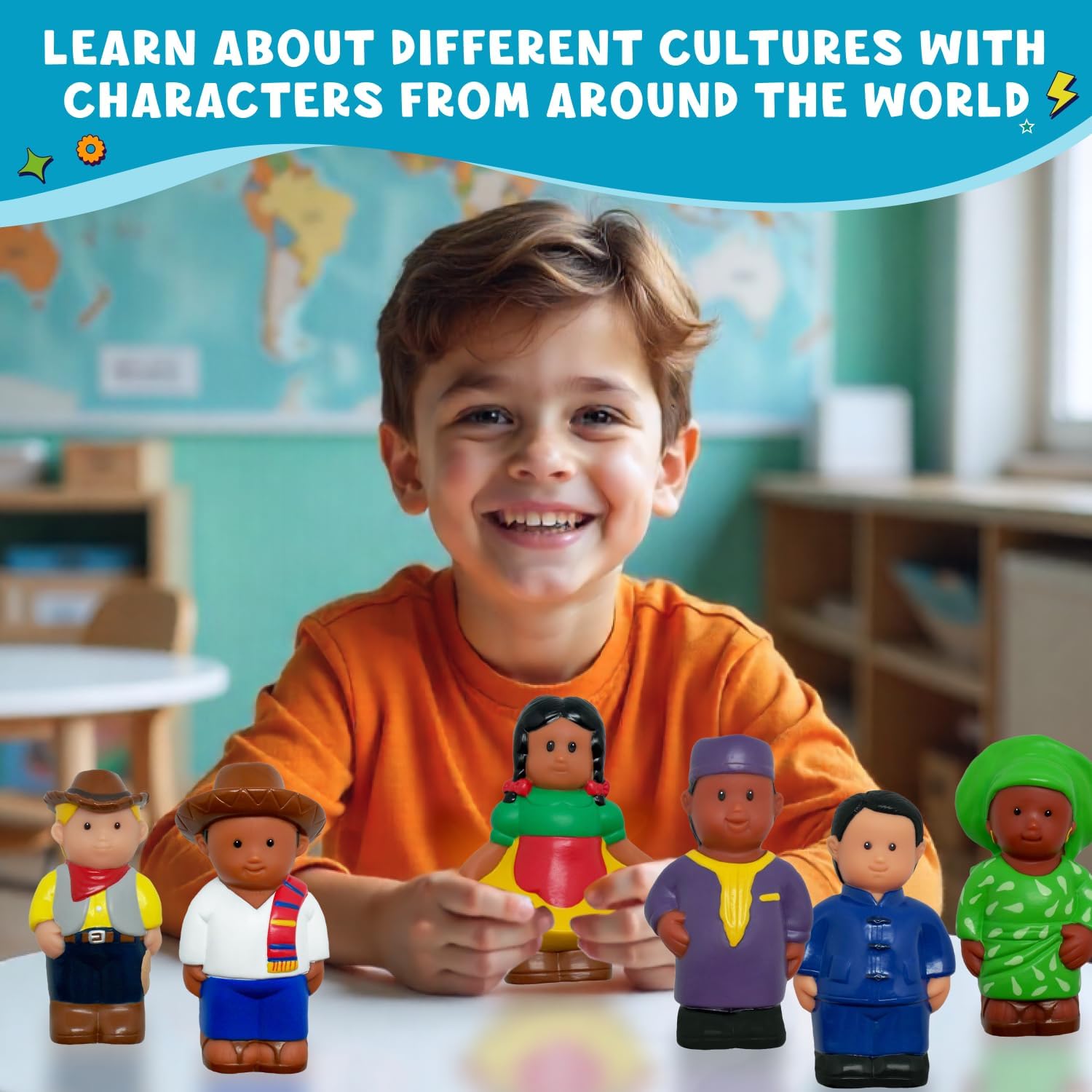 Get Ready Kids Around The World Multicultural Figures Set of 8 | 5 Inch Diversity People Toys for Toddlers, Preschool, Classroom & Daycare | Cultural Learning Playset Boys & Girls