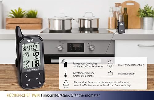 Miniatura 8 de TFA Dostmann Termómetro inalámbrico para carne de barbacoa Küchen-Chef, 14.1511.01, incluye sonda doble, tipos de carne preprogramados, termómetro