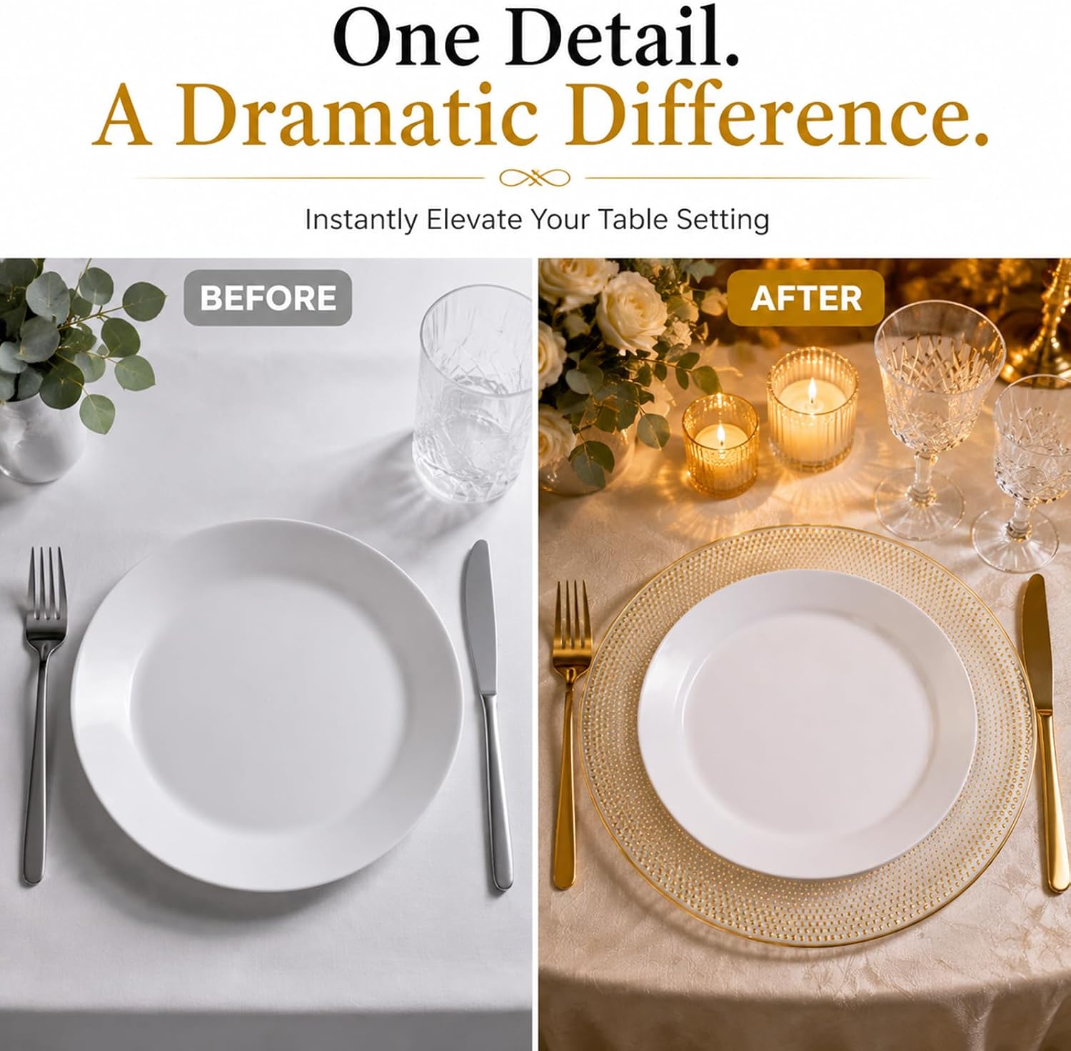 80Pcs Clear Charger Plates Bulk Wedding - 13" Premium Clear Plastic Chargers with Gold Beaded, Decorative Dinner Charger Plates for Events & Parties
