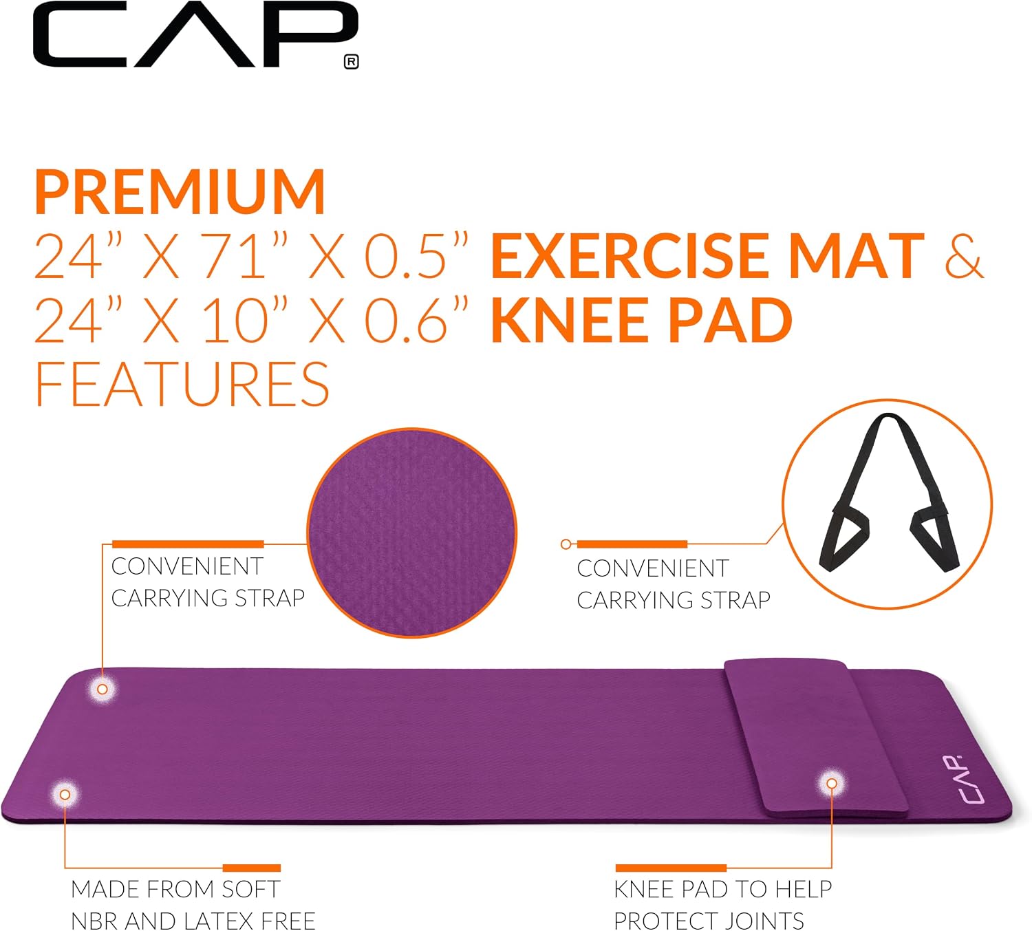 Mat de Ejercicio y Yoga CAP Barbell Alta Densidad con Correa Facil de Llevar 4