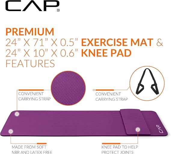 CAP Barbell 1/2-Inch High Density Exercise Yoga Mat with Strap | Multiple Options