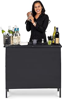 Portable Bar Table for Events - Black, 3 Skirts, or LED - Pop Up Mobile Bartending Station with Travel Carrying Case
