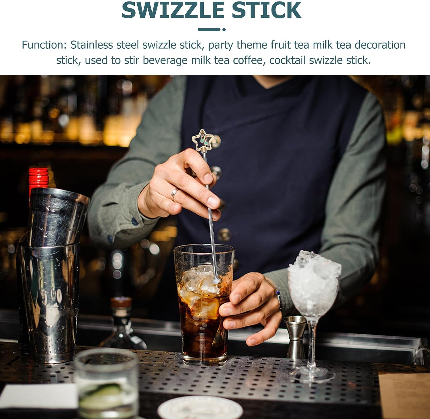 Stainless Steel Swizzle Stick Mixing Stick for Cocktails and Coffee