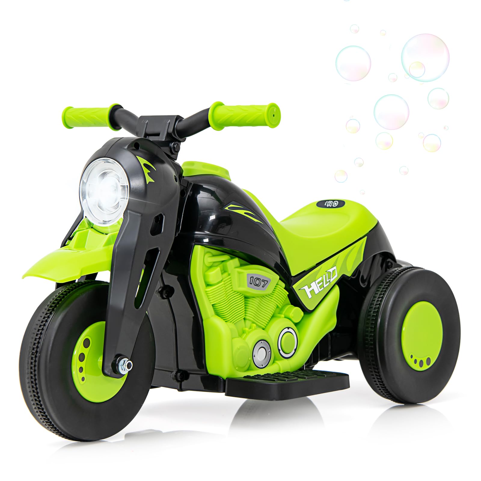 OLAKIDS Kids Motorcycle, 6V Electric Ride On Car with Automatic Bubble Function, Foot Pedal, Headlight, Music, 3 Anti-Skip Wheels Vehicle for Children, Toddler Ages 3+ (Avocado)