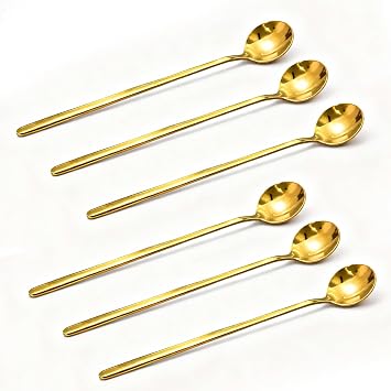Gold Dessert Spoon Set, Are l 6-inch Stainless Steel Shiny Gold Teaspoon,Food Grade Stainless Steel teaspoons,Small Spoons for Home, Kitchen, Restaurant,Mirror Polished and Dishwasher Safe