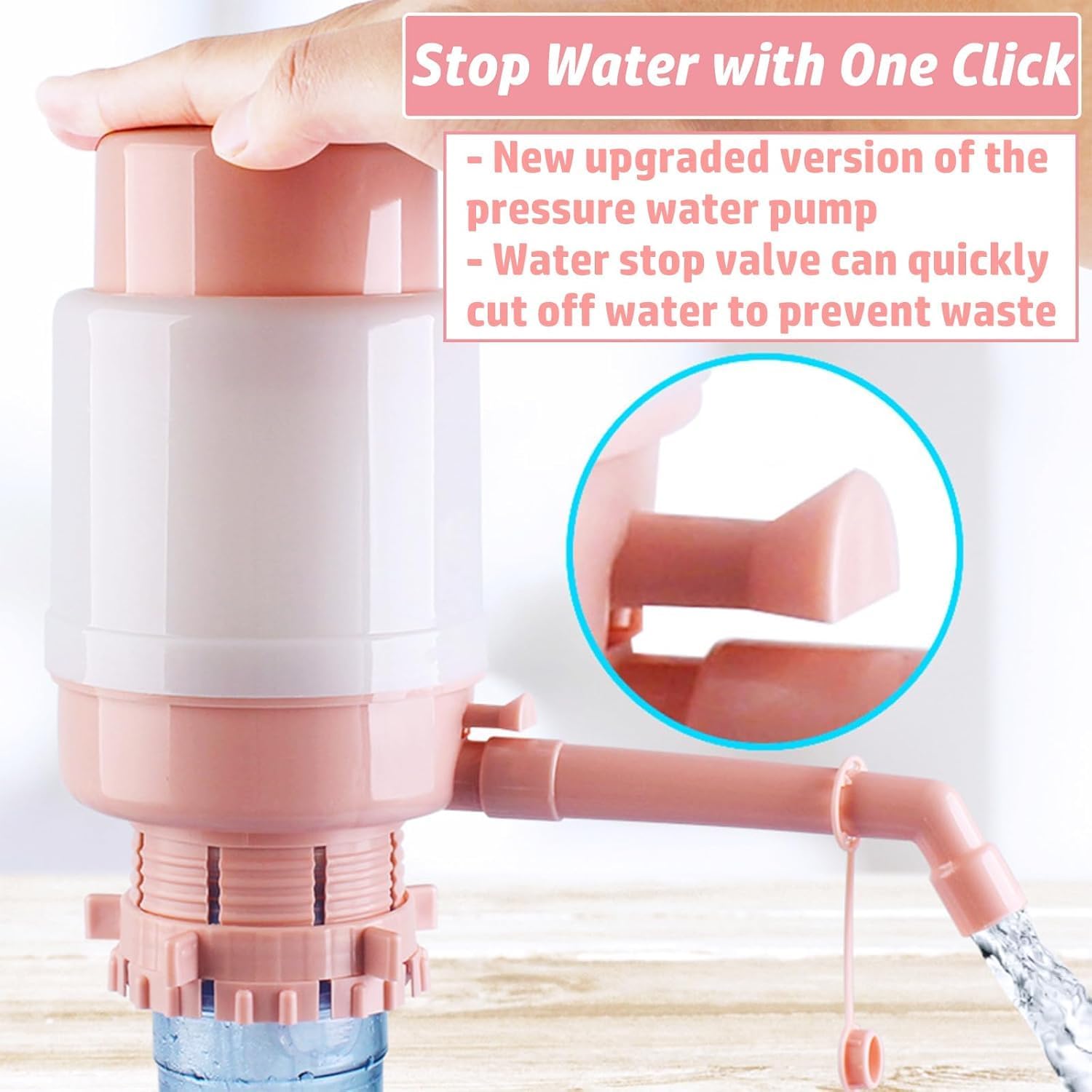 Portable Manual Water Pump for 5 Gallon Bottle, Water Jug Dispenser Bottle Pump Drinking Water Pump with an Extra Short Tube and Cap, Hand Press Water Cooler Dispenser for 2-6 Gallon - Image 3