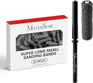 MelodySusie 50 Pcs Nail Drill Bits Super Long Small Sanding Bands with 3.1mm Crystal Mandrel Bit, 120 Medium Grit Nail File for Acrylic Nails Gel Manicures and Pedicure, Black