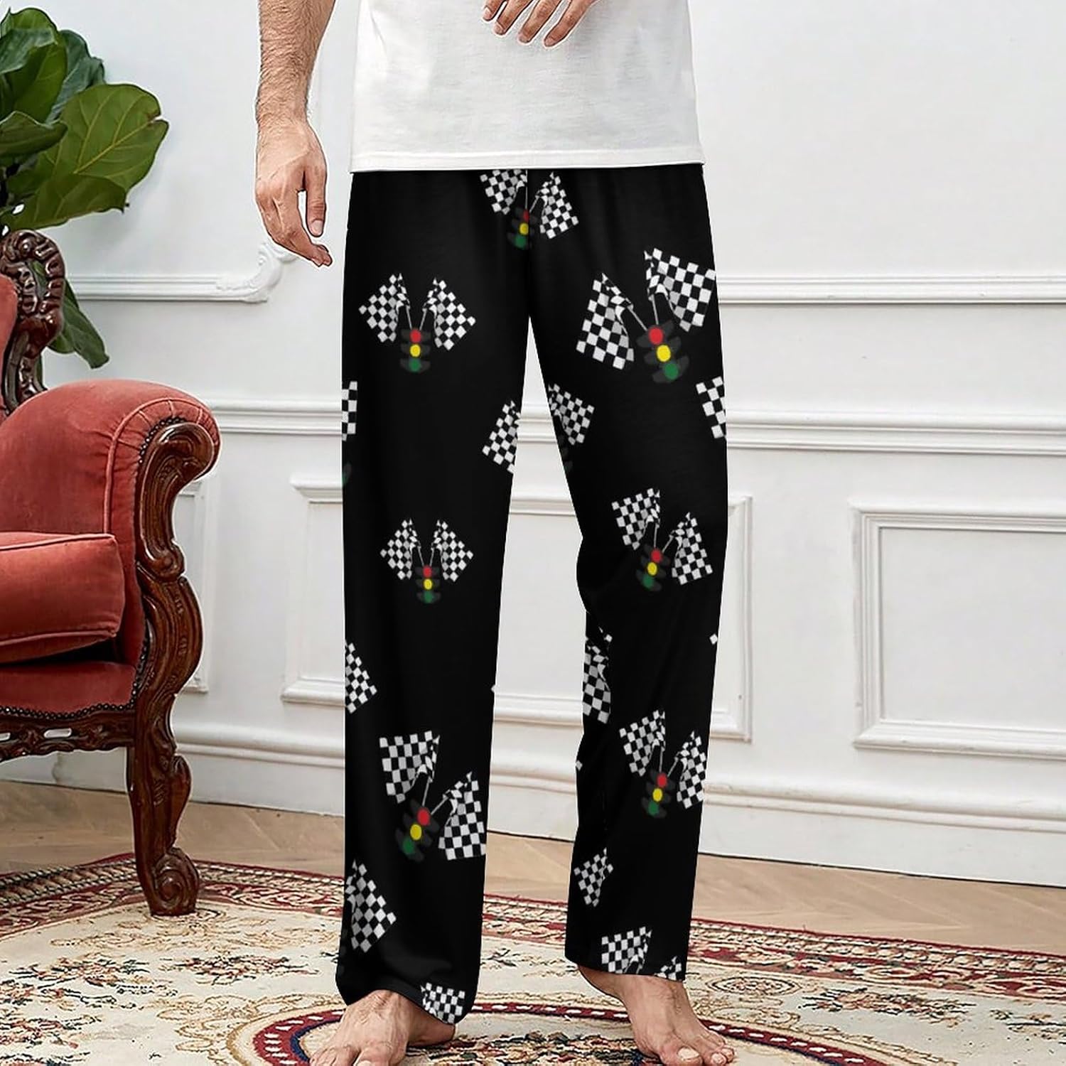 Checkered Flag Traffic Lights Funny Pajama Bottoms Soft Lounge Pants Loose Fit Sleepwear for Men Women