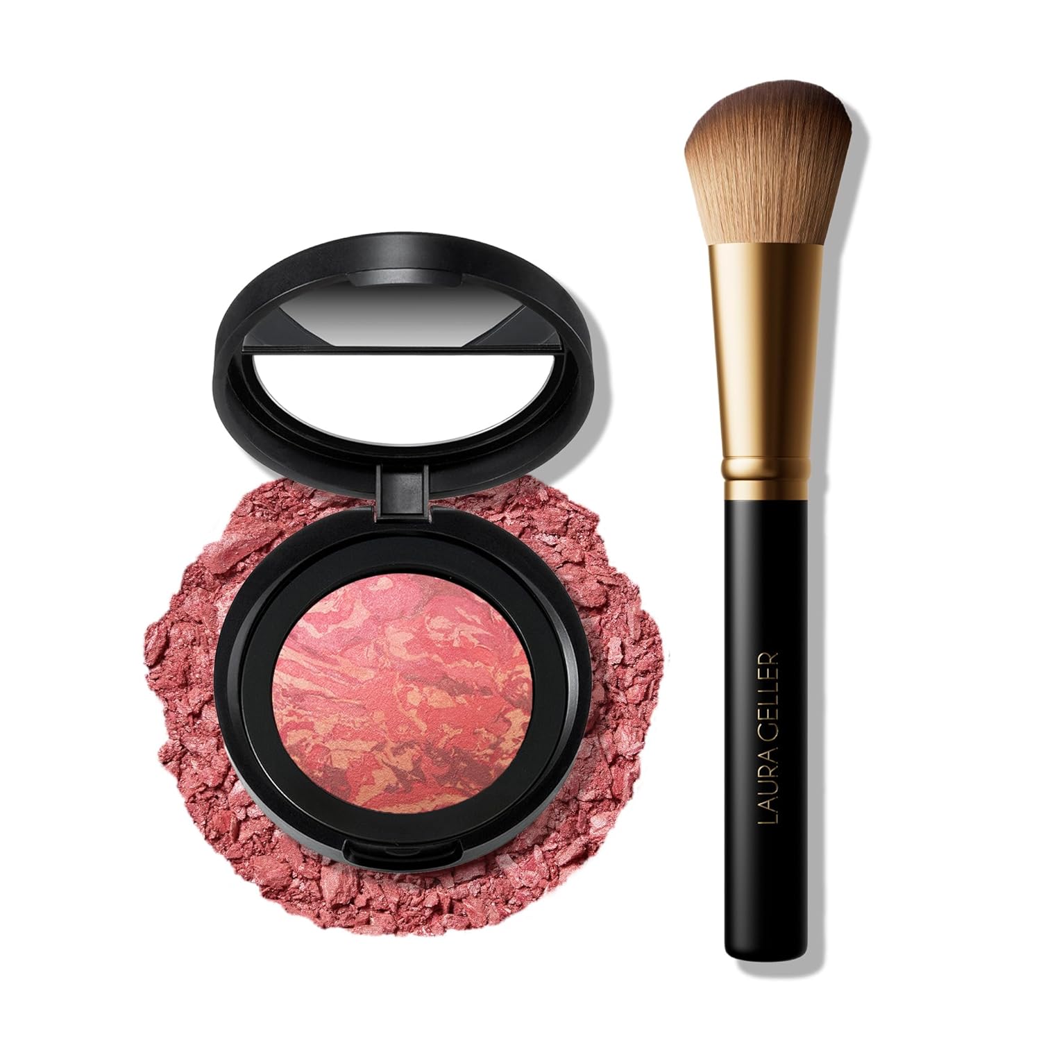 LAURA GELLER Baked Blush-n-Brighten in Summer Orchid + Angled Brush – Ultra-Soft Vegan Bristles