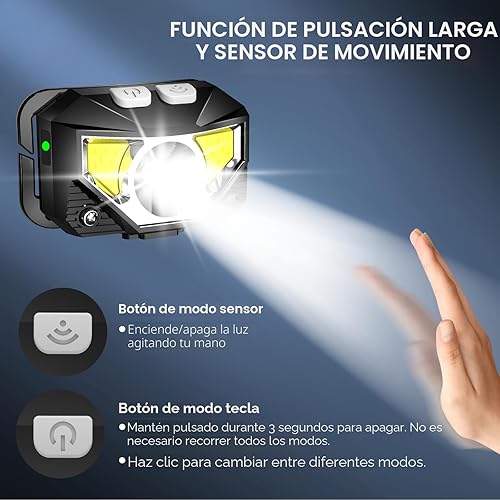 Vista 3 de LHKNL Linterna de faro delantero, 1200 lúmenes, linterna LED brillante recargable con luz blanca y roja, paquete de 2 lámparas de cabeza