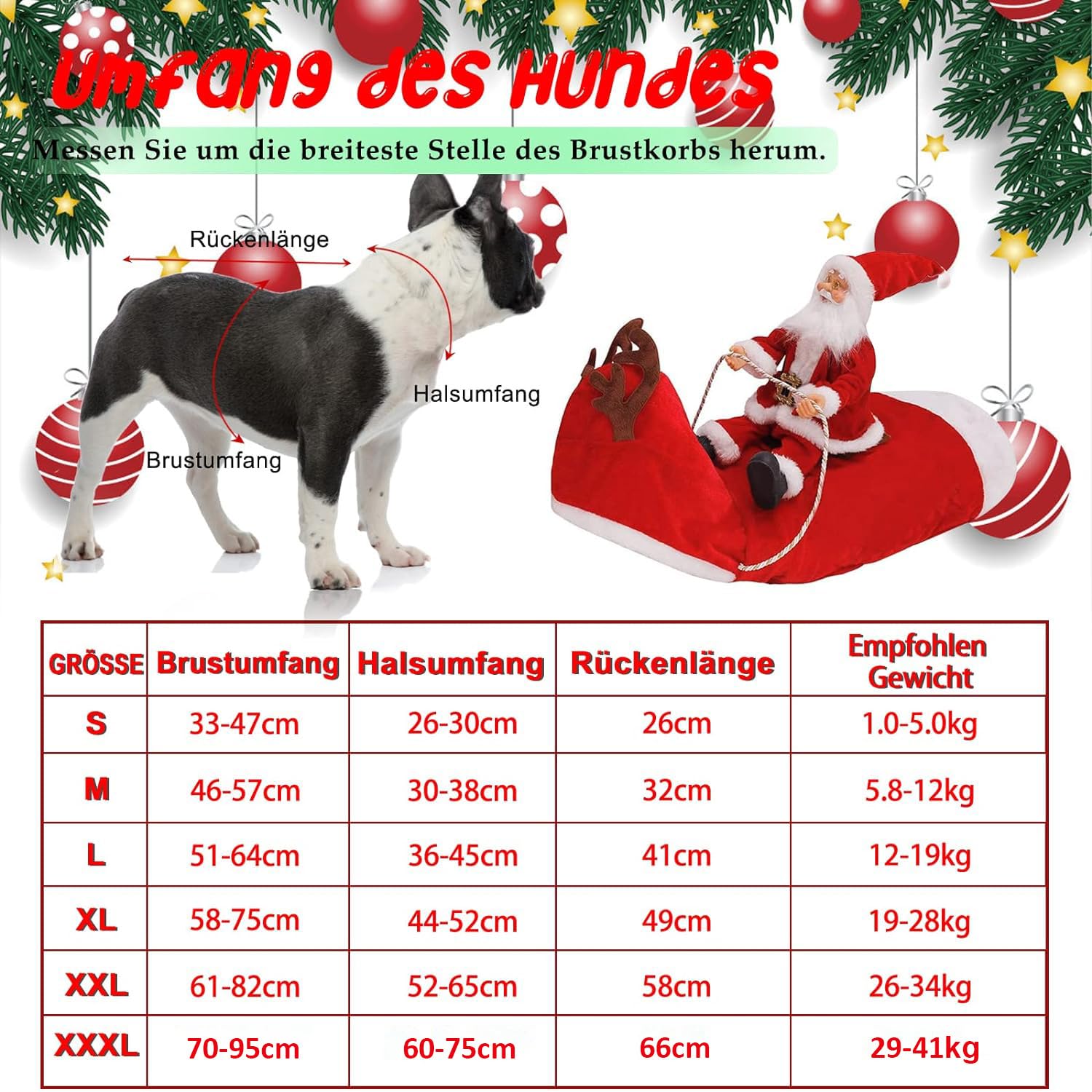 Hund Santa Claus Reiten Weihnachtskostüm, Premium Haustier Kleidung Weihnachten Reiten Outfit für Kleine Große Hunde Katzen Kleidung Weihnachtsfeier Anzieh Kleidung XXL