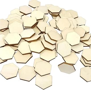 100Pcs 25mm/1Inch Hexagon Wood Pieces, Unfinished Blank Wooden Slices Hexagon Shape Chips Embellishments for DIY Project, Home Decoration, Board Games Ready to Paint or Decorate Unfinished Wood