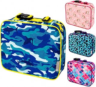 Bentology Kids Insulated Lunch Box for School with Reinforced Support Frame | Reusable Lunch Bag w Water-Resistant Lining, Buckle Clip On Handle, Snack Pocket and Heavy-Duty Zippers for Hot or Cold Food