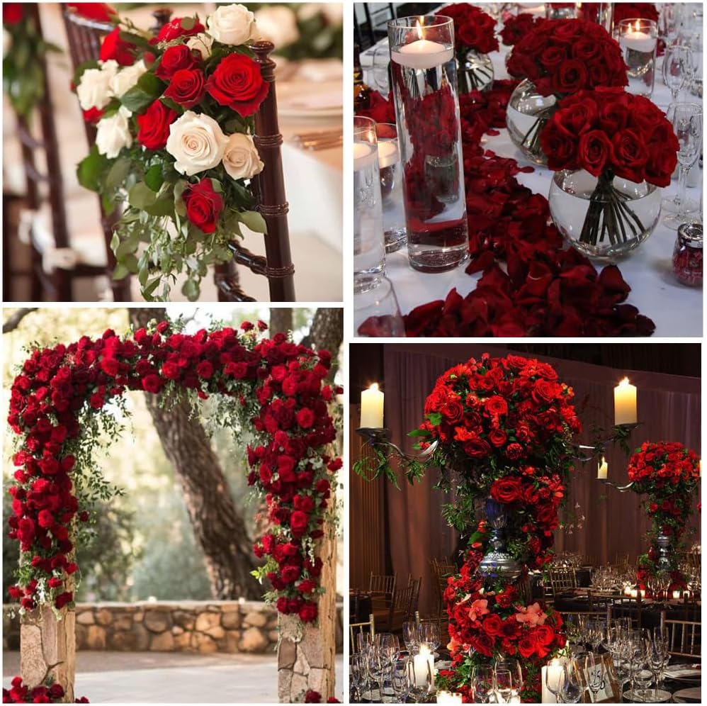 Jasion 12PCS Artificial Roses Realistic Velvet Silk Flowers Long Stem Faux Flowers Bouquet for Wedding Home Party Table Centerpieces Decorations (Red) - Image 4