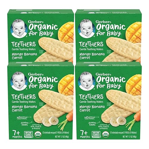 Gerber Obleas suaves para dentición orgánicas, mango y plátano y zanahoria (1 unidad (paquete de 4))