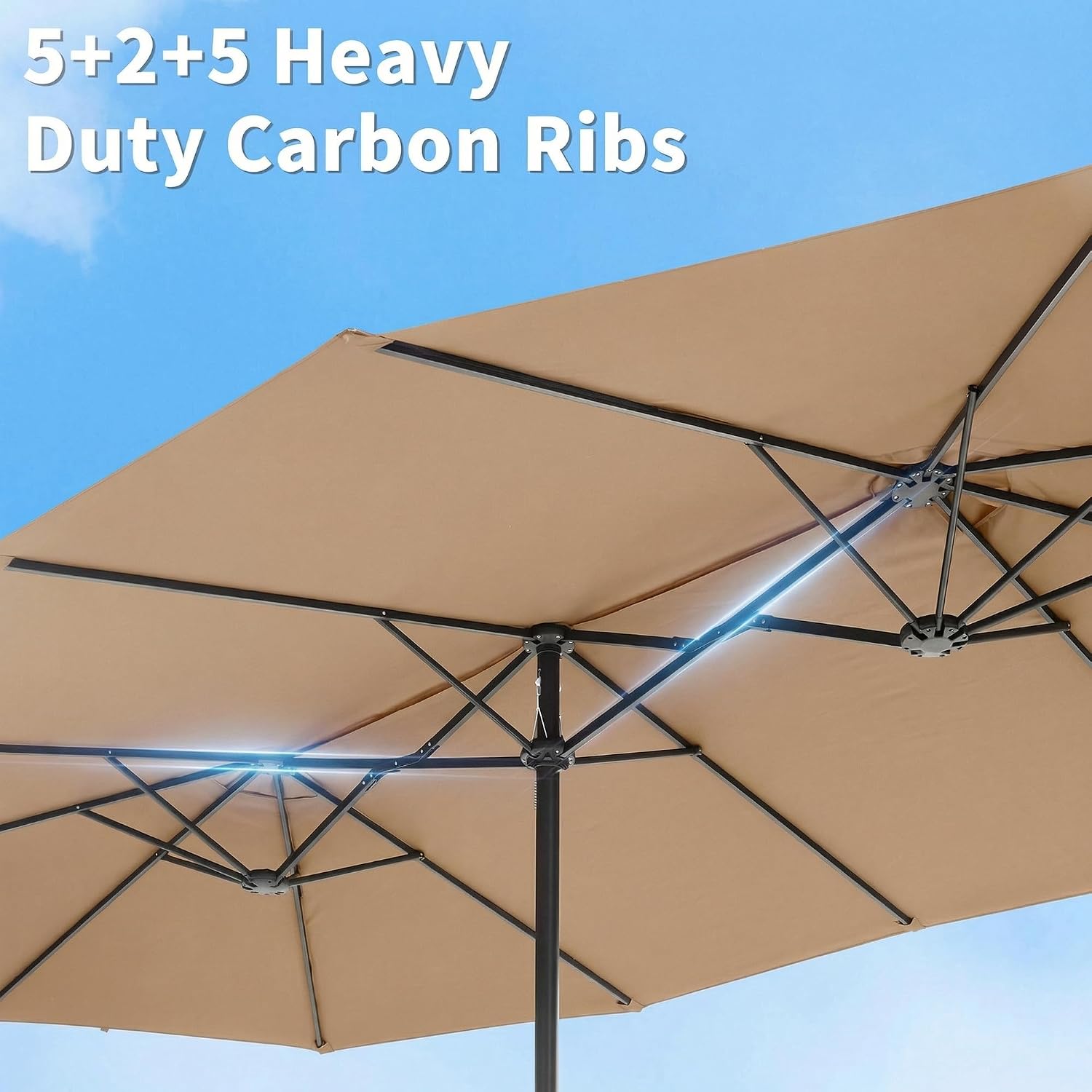 15FT Large Double Sided Patio Umbrella, Aluminum Crank and Heavy Duty Carbon Steel Ribs Outdoor Umbrellas, Fade Resistant Rectangular Market Umbrella for Pool, Deck, Commercial, Backyard, Patio, Rental, BBQ, Beige