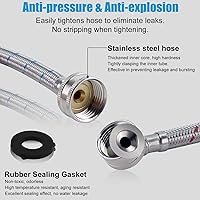 Vista 5 de 6 pies de mangueras premium de acero inoxidable para lavadora con codo de 90 grados, sin plomo, a prueba de explosiones, conexión NPT de 3/4