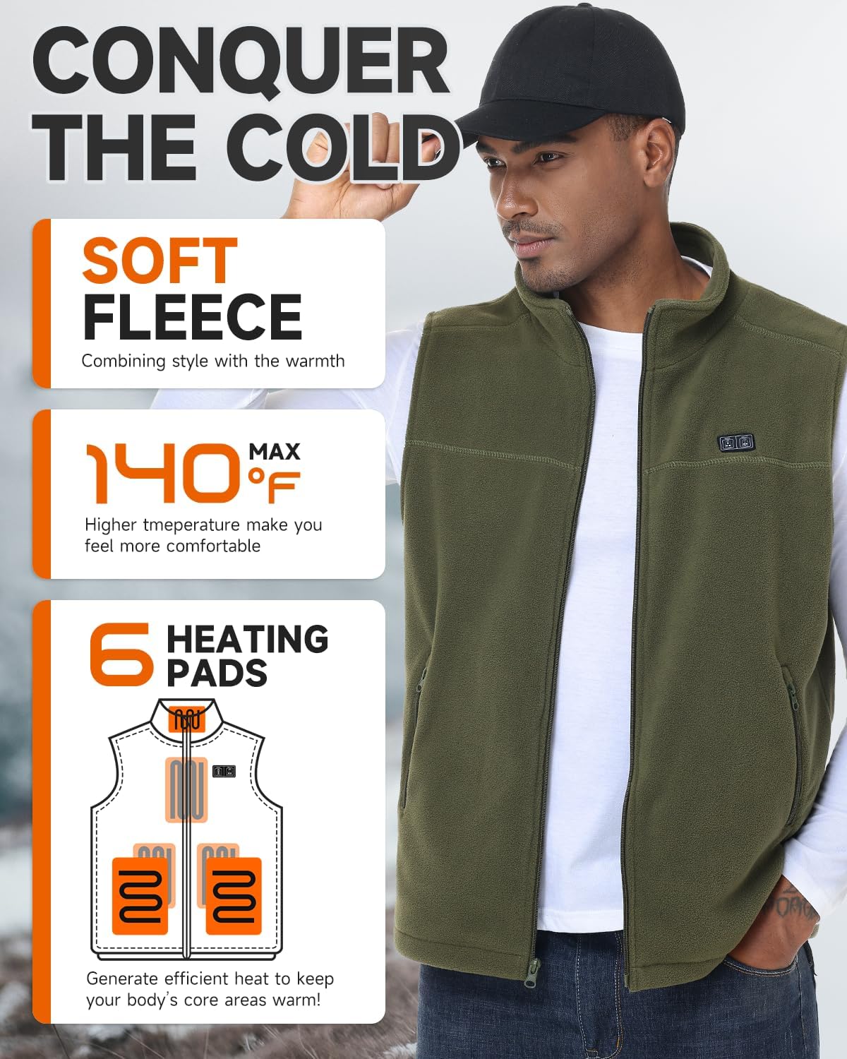 LABCOOL Heated Vest for Men Women with Ultra-Soft Microfleece, 10000mAh Battery Pack, USB Rechargeable Body Warmer - Image 2