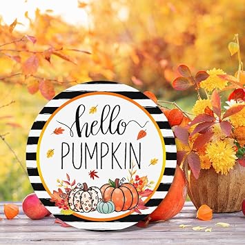 Rustic Round Sign Front Door Wreaths Hello Autumn Colored Maple Leaf 12in Wooden Hanging Sign for Outdoor Home Decor