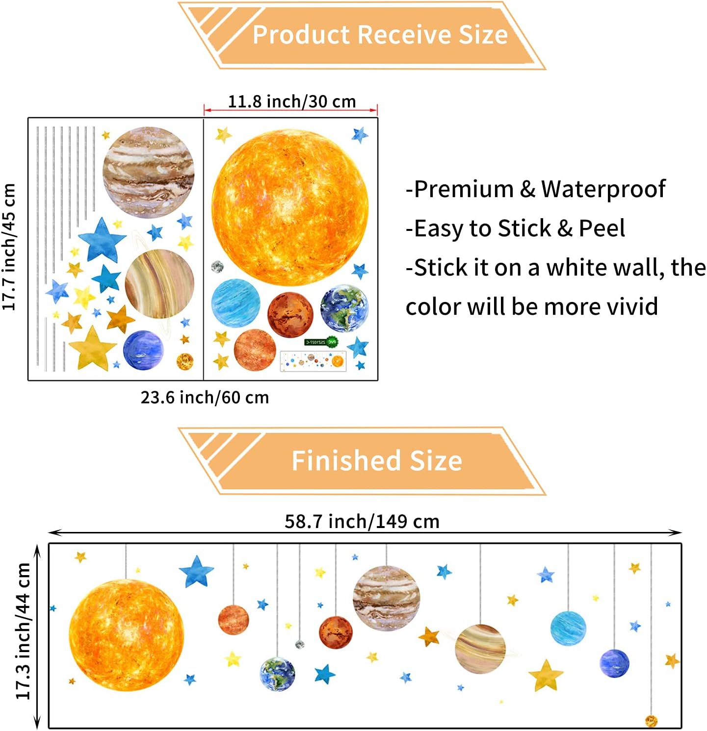 Planets and Space Wall Decals, Removable Solar System Wall Stickers, Cartoon Stars Wall Décor, Peel and Stick Universe DIY Art Murals Vinyl Wallpaper for Kids Boys Bedroom Nursery Decoration