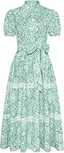 GRACE KARIN Women's 2026 Summer Floral Flowy Dresses Boho Tie Belt Short Puff Sleeve A Line Maxi Shirt Dress with Pocket