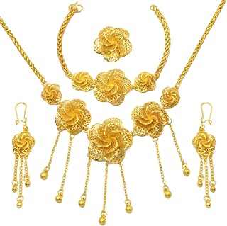 Women's Dubai Gold Jewellery Set Flower 24K Gold Plated Necklace Sets