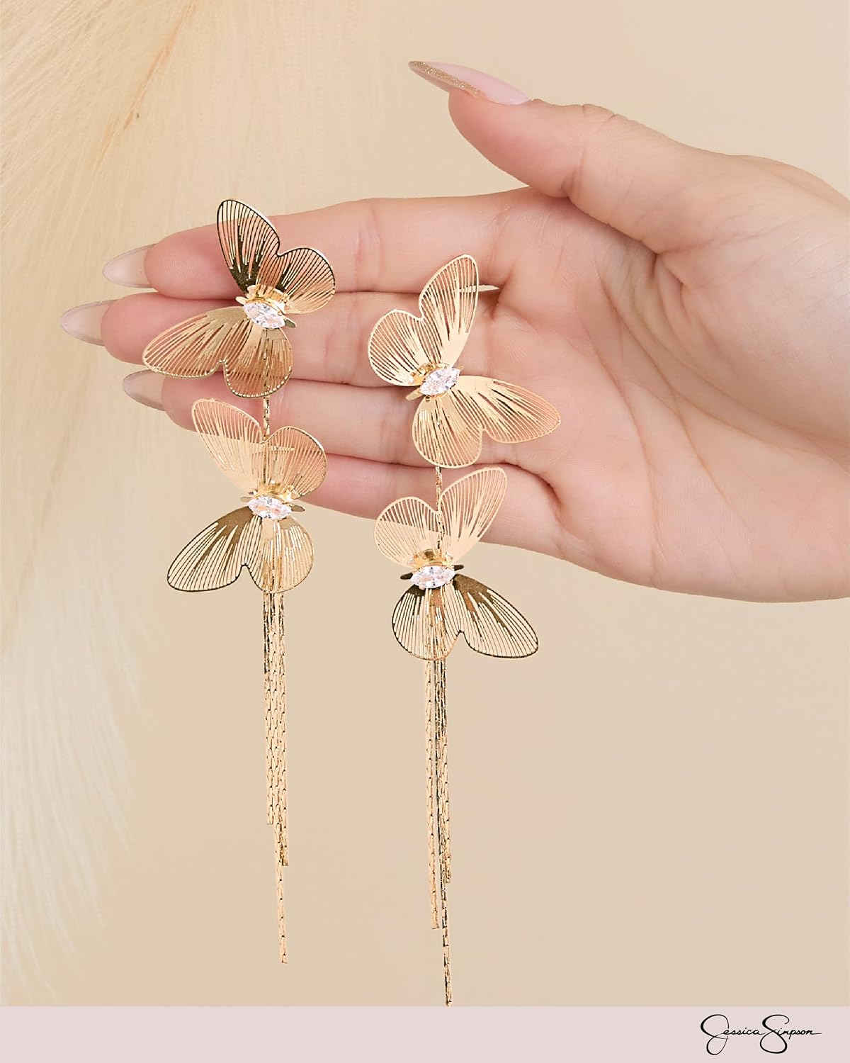 Jessica Simpson Gold-Tone Butterfly Earrings for Women, Drop or Hoop Earrings with Butterflies and Clear Crystals