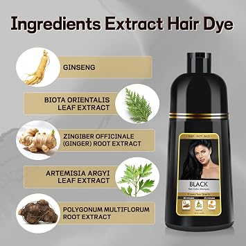 BOJICA Black Hair Dye Shampoo 3 in 1 for Gray Hair, Hair Color shampoo for Women, Shampoo Hair Dye- Grey Hair Coverage/-17.6 OZ